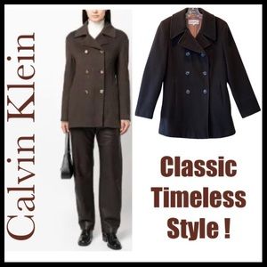 Cashmere Wool Pea Coat Calvin Klein Classic Sophisticated Luxury Brown Size 10